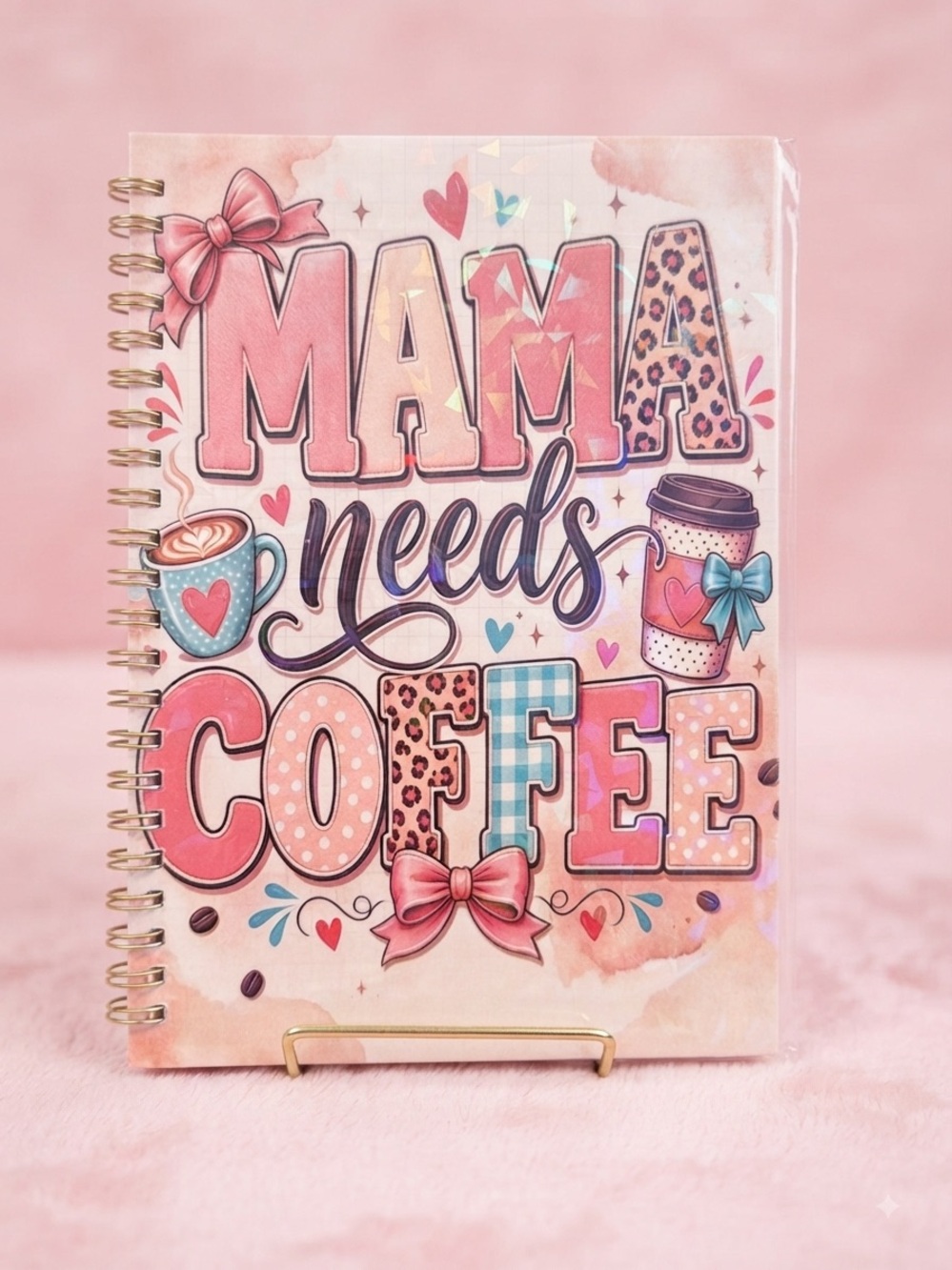 Mama Needs Coffee Pink Spiral Journal - Cute Gift Notebook 8”x5”